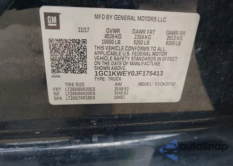 2018 Chevrolet Silverado 2500Hd Ltz from USA, damaged, VIN 1GC1KWEY0JF175413